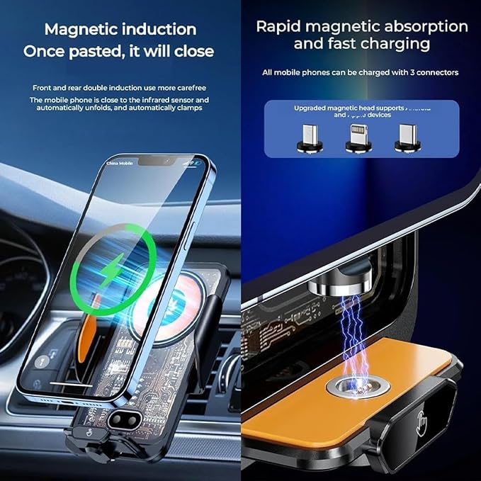 Chirsfairy 66W Fast Car Wireless Charger, 2024 New 66w Car Navigation Support Frame, Super Fast Charge Car Phone Holder, Automatic Clamping Induction Car Mobile Holder, Charging Phone Holder(Black)