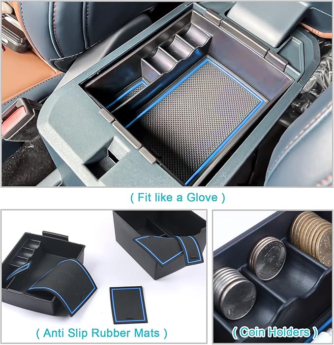 CDEFG for 2022 2023 2024 2025 2026 Ford Maverick Truck Center Console Organizer Tray 2022-2026 Maverick Armrest Trays Storage Box Coin Container Maverick Truck Accessories, 2-Pack(Blue Trim)