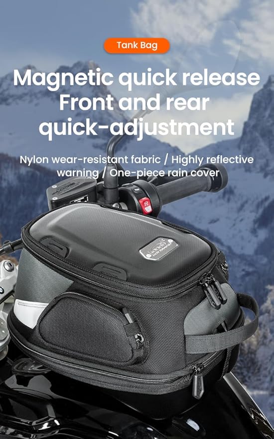 Loboo Motorcycle Tank Bag Expandable Motorcycle Bag, Magnetic Suction Quick Release ，Compatible With CFMOTO 400GT 250CL-X 450SR 450NK (BTB15, Tank Bag Base Adapter 601)