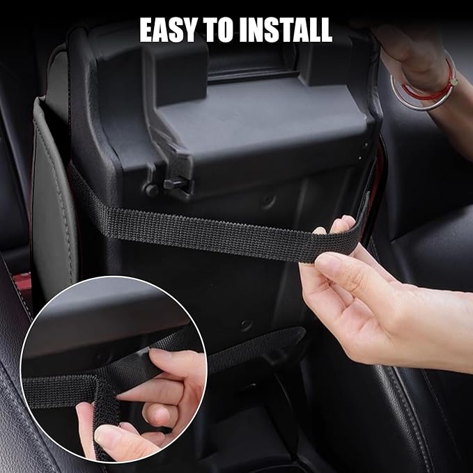 Car Center Console Armrest Pillow with 2 Storage Pockets, Memory Foam Car Armrest Cushion, Leather Car Center Console Cover for Most Vehicle (Black-Upgraded Thickened)