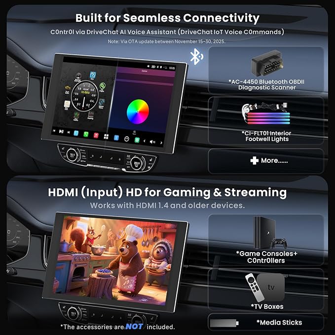 ATOTOZONE X10 12.5" QLED Floating Display Android Car Stereo, Single/Double-DIN, Dual-Cam DVR, AI Vision, Re-Mote LiveView, 7.1.2 Audio, 4V RCA, HDMI in, ADS Protocol, 8G+128G, 4G LTE, Parking Guard