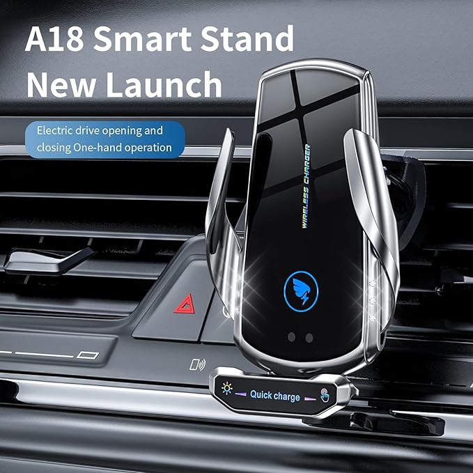 Wireless Car Charger Mount Automotive Electric Induction 15W Fast Charging Auto Clamping Car Phone Holder Mount Wireless Charging Mount Air Vent Phone Holde Compatible with All Android (Red)