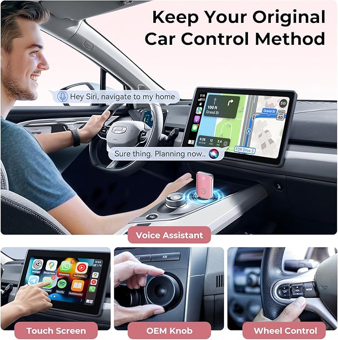 Wireless Carplay Adapter for iPhone, Convert Wired Car Play to Wireless, 2 in 1 Plug and Play Mini CarPlay and Android Auto Adapter for iOS 10 Android 11 and Above, Cars with Built-in Carplay (Pink)