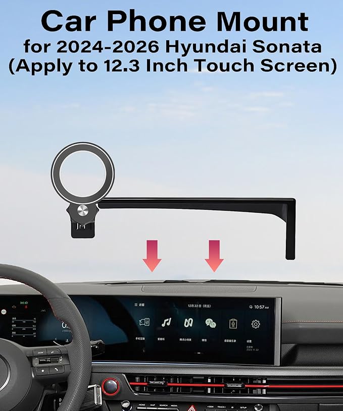 Car Phone Holder for Hyundai Sonata 2024 2025 2026 Accessories Apply to 12.3 Inch Touch Screen Fixed Clip Magnetic Cell Phone Mount Hands-Free 360 Degree Rotation