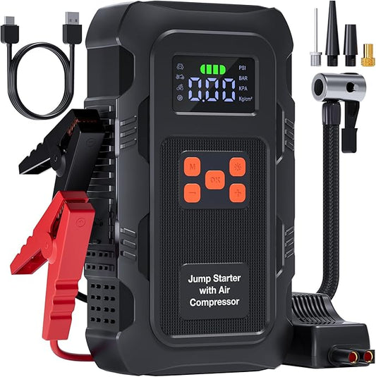 5000A Jump Starter with Air Compressor, Portable Car Battery Jump Starter with 150 PSI Tire Inflator for Up to 10.0L Gas and 8.0L Diesel Engines, 12V Jump Box Battery Charger Booster(Orange)