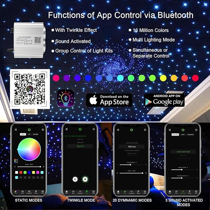 AKEPO 16W Car Home Dual-Head Twinkle Fiber Optic Light Engine, Twinkle+APP Control+Music Activated+28-Key Remote for Starlight Headliner Kit