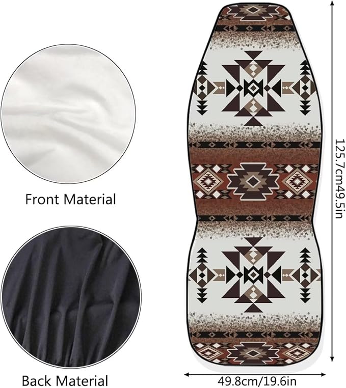 ELEQIN Car Seat Covers Two Front Only for Car, Brown Aztec Geometric Automotive Interior Covers, Quick Setup Universal Fit Seat Covers for Car, Truck, SUV