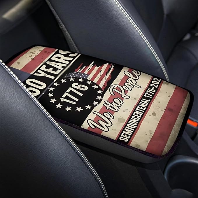 Dreaweet 250th Anniversary Car Center Console Cover We the People American Flag Print Armrest Cover Soft Scratch Proof Car Arm Rest Cover Pad Universal Console Covers for SUV Trucks Cars