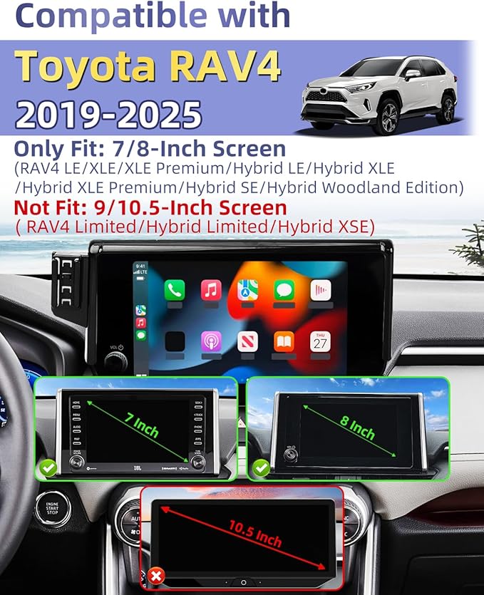 PZK Car Phone Mount for Toyota RAV4 2019-2025 Hybrid LE/XLE/Premium Accessories 7/8-Inch Screen 360° Rotation Smart Phone Cradles Auto Lock Cell Phone Holder Not Affect Air Vent (Not Fit 9/10.5 inch)