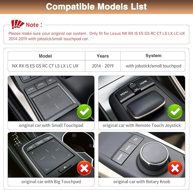 Retrofit Kit Decoder Wireless Carplay for Lexus NX RX is ES GS RC CT LS LX LC UX with Small Touchpad/Joystick Support Android Auto/MirrorLink/Backup Camera/YouTube