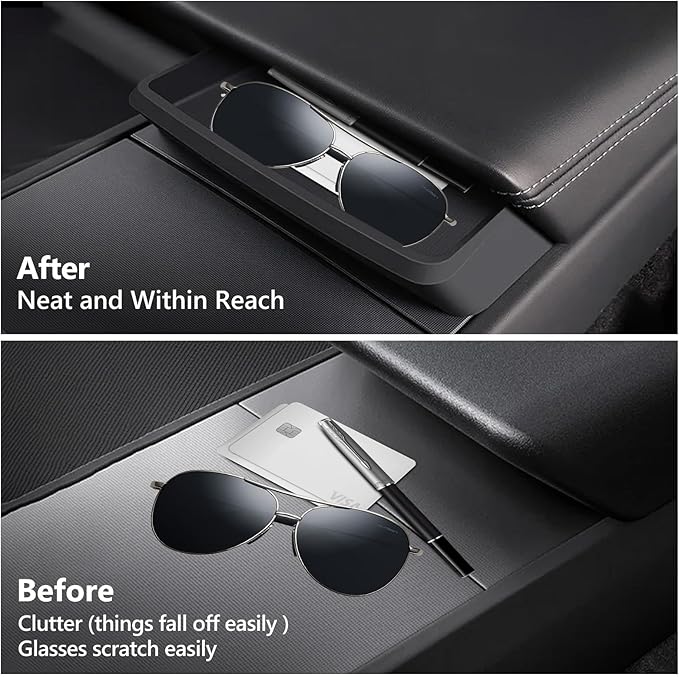 Center Console Organizer for Tesla Model 3 Highland 2024-2026 Model Y 2025-2026 Juniper Sunglasses Holder Armrest Key Card Phone Storage Box Glasses case Tray Tesla Interior Accessories
