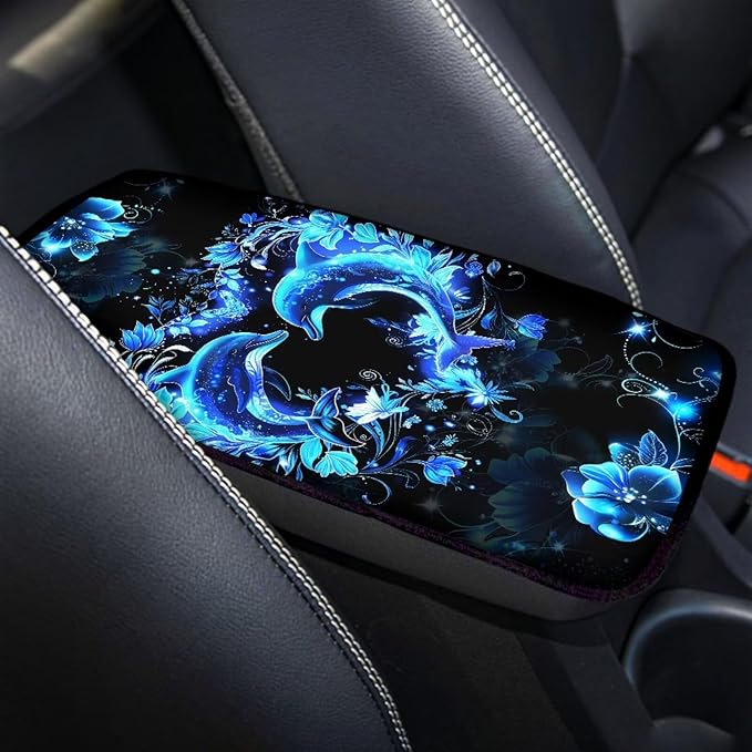 Blue Dolphin Car Armrest Pads Car Armrest Cushion Arm Rest Covering Car Middle Console Covers Non Slip Universal Fit for Truck Auto SUV Car Accessories