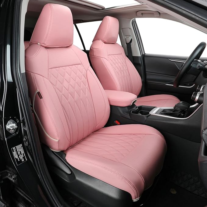 EKR Rav4 Seat Covers Custom Fit for Toyota Rav4 (Hybrid) SE/XSE & (PHEV) GR Sport 2026, Car Seat Cover Full Set for SUV,Factory-Style Upgrade, Easy-Wipe Protection,Faux Leather(Pink)
