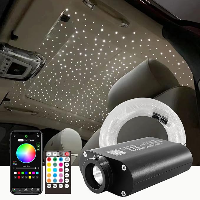 ATOKEE Starlight Headliner Kit Mixed 500pcs 9.8ft, 16W Sound Activated Fiber Optic Star Ceiling Lights Kit for Car Roof, Controlled by App/Remote