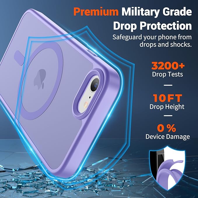 SUPFINE Magnetic for iPhone SE Case 2022 (3rd)/2020 (2nd), iPhone 8 Case (Compatible with MagSafe) (Military Grade Drop Protection) Translucent Matte Phone Cover,Purple