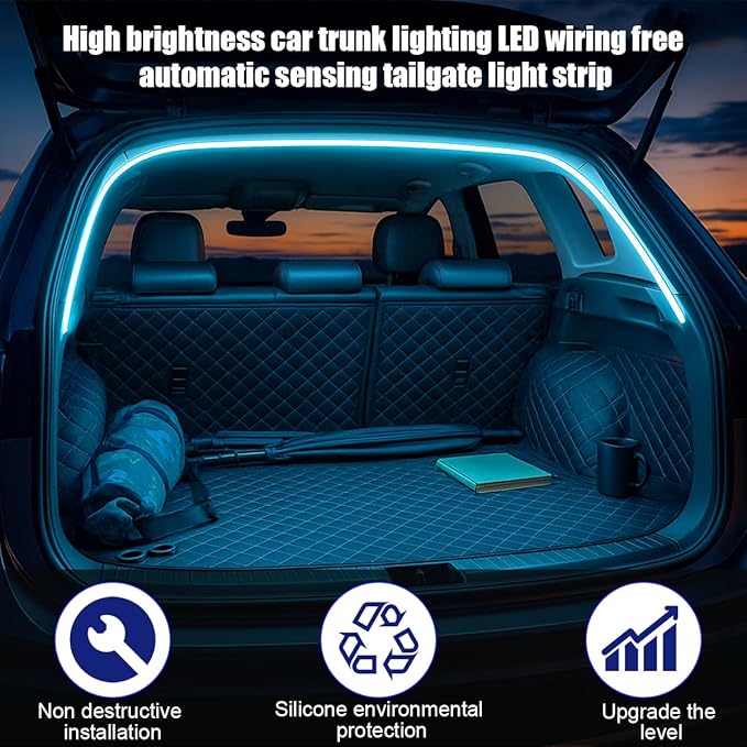 Car Trunk LED Strip Light, 6.56FT Silicone Flexible Cuttable Vehicle Trunk Cargo Ambient Lighting, Waterproof Bright Auto Trunk Interior Lamp Decoration, Universal for SUV RV Truck (Blue)