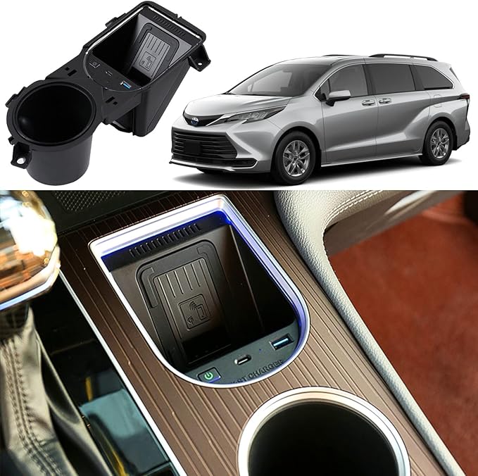 Wireless Car Charger for Toyota Sienna 2021-2023, 15W Fast Charging Phone Charger Holder for 4th Gen Toyota Sienna Accessory with 27W USB-A & Type-C for iPhone 14 13 12 Mini Pro Max 11 XS X