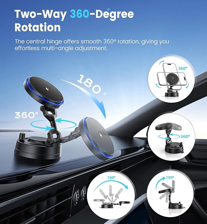 OANDYS for MagSafe Car Mount Charger 15W Fast Wireless Charging Magnetic Car Phone Holder, 82+LBS Strongest Suction, 3200gf Strongest Magnetic,360°Rotatable Stand for iPhone 17-12 Pro Max Plus Air