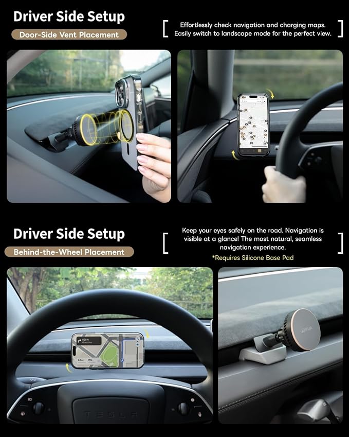 Jowua Active Cooling Magnet Car Mount for Air Vents (Model 3 Highland & Model Y Juniper) Compatible for magsafe, Wireless Charging