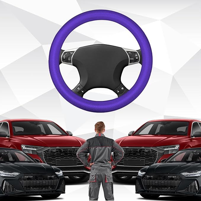 Car Steering Wheel Cover, Silicone Non-Slip Steering Wheel Protector, 13/14/15/16 inch Ultra Thin Steering Wheel Protective Covers for Women Men, Universal Vehicle Accessoriess (Purple)