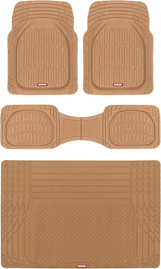 Motor Trend FlexTough Contour Heavy Duty Rubber Car Floor Mats with Cargo Liner - All Weather Full Set Front & Rear fits Most Cars Truck SUV, Automotive Floor Mats