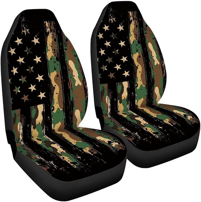 ELEQIN Car Seat Covers, Camo US Flag Print Seat Cover Front Car Seat Cushion, Front Auto Protector Universal Fit Most Cars, Automotive Interior Accessory