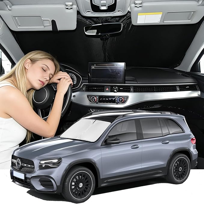Windshield Sunshade for Mercedes Benz GLB 2020-2025 2026 Sun Shade Car Windshield Accessories Upgrade 4 Layers Blocks UV Rays Custom Fit GLB 240T Car Window Shades Front Windshield Keep Cool Foldable