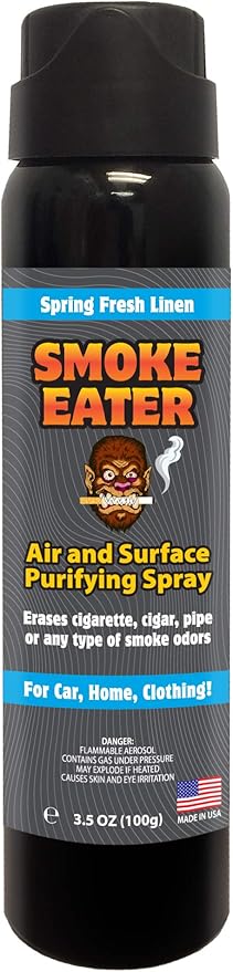 Smoke Eater Odor Eliminator Aerosol Spray, Spring Fresh Linen, 3.5 oz — Tea Tree Oil Breaks Down Smoke at the Molecular Level