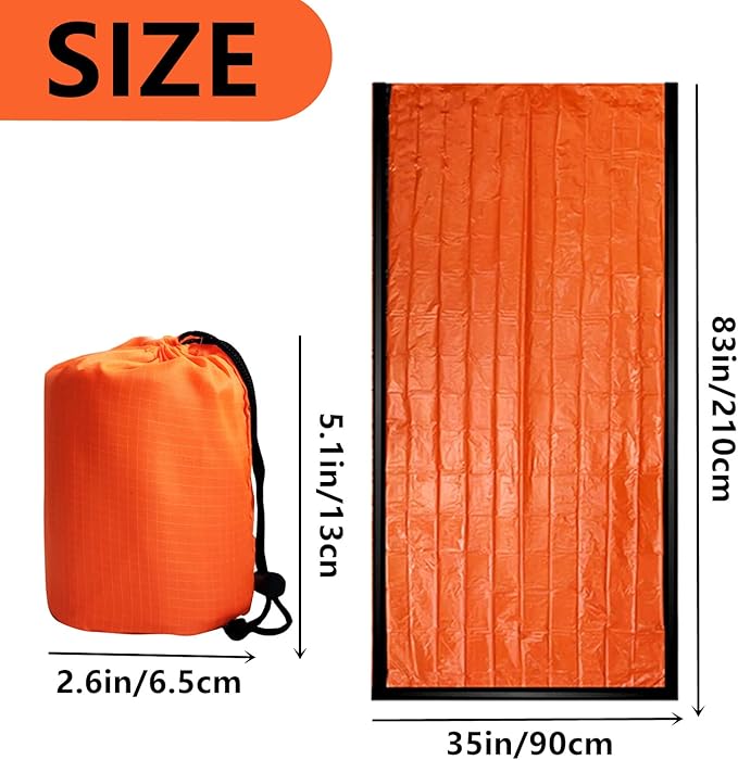 2 Pack Emergency Sleeping Bag, Mylar Emergency Blanket, Waterproof Lightweight Survival Shelter Blanket, Portable Survival Thermal Bivy Sack for Outdoor Camping Hiking Adventure