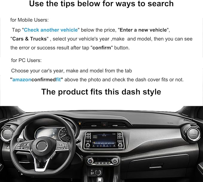 Yiz Dash Cover Mat Custom Fit for Nissan Kicks/Kicks E Power Dashboard Pad Carpet (Black) Z14