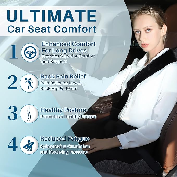 Memory Foam Car Seat Cushion for Driving, Sciatica Pain Relief, Wedge Truck Seat Cushion for Long Sitting, Adult Booster Cushion for Car, Truck, Desk, or Wheelchair (Darkgray)