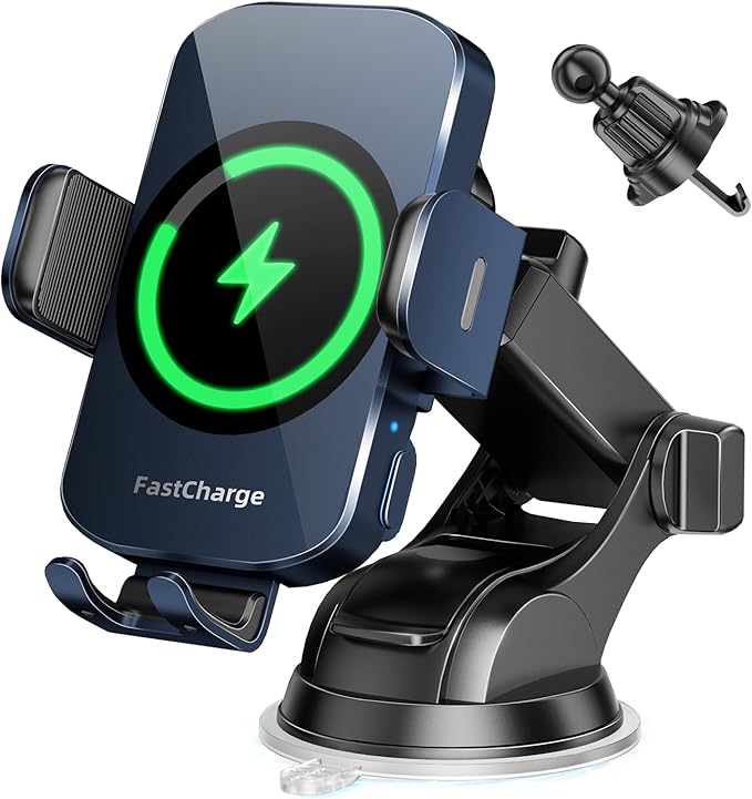 BothLin Wireless Car Charger, Fast Charging Phone Holder 3 in 1 Phone Mount Auto Clamping Car Accessories Compatible with iPhone 17 16 15 14 13 12 11 Xs XR, Samsung S23 Ultra S22 S21 S20(Deep Blue)