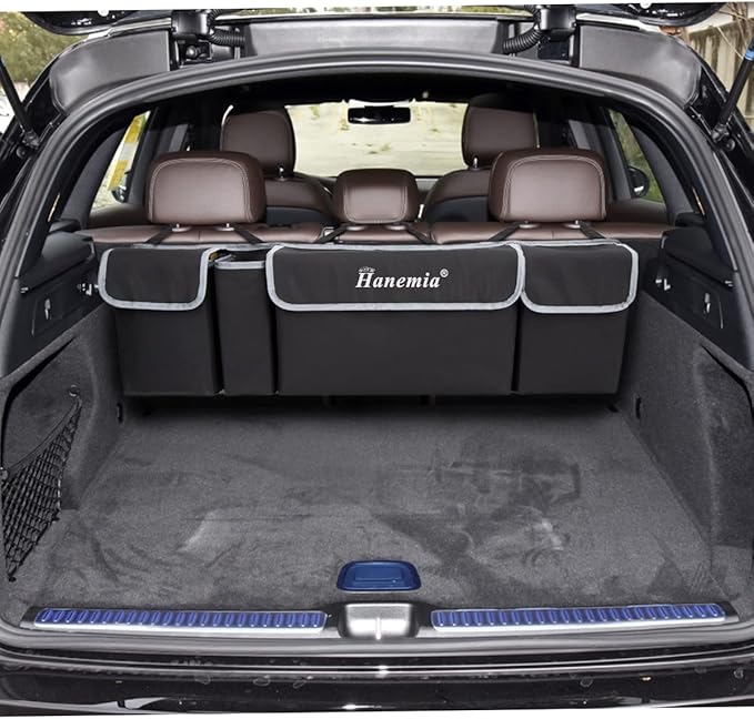 Car Trunk Organizer and Storage, Backseat Hanging Organizer for SUV, Truck, MPV, Waterproof, Collapsible Cargo Storage Bag with 4 Pockets, Car Interior Accessories (Black)