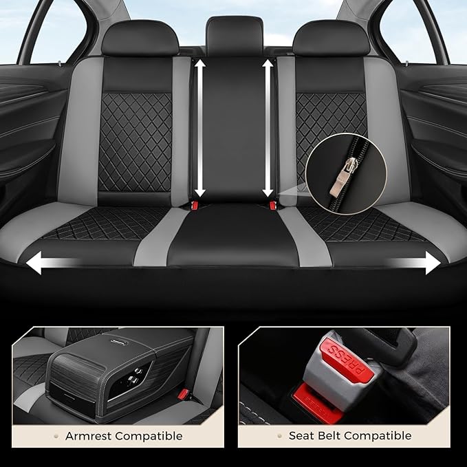 Coverado Car Seat Covers Full Set, Automotive Leather Seat Covers for Car，Universal Fit Front Back Seat Cover, Non-Slip Waterproof Breathable Car Seat Protector