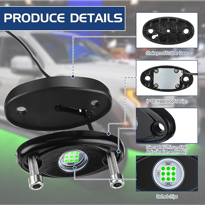 Macarrie 12 Pods Rock LED Lights for Car SUV Underglow Lights Waterproof Neon Trail Rig Lamp Lighting for Truck Motorcycle Boat ATV UTV and More(Green)