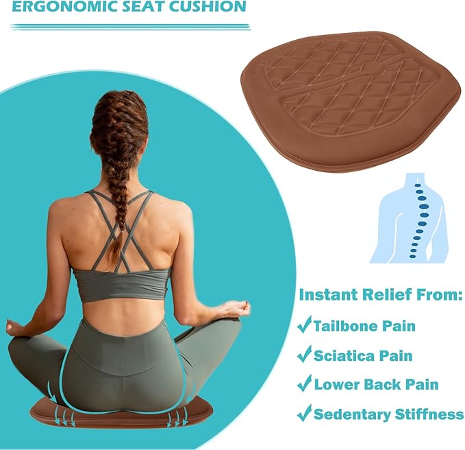 Big Ant Car Seat Cushion, Comfort Memory Foam Driver Seat Cushion Improve Driving View, Sciatica and Lower Back Pain Relief, Thick Seat Cushions for Car Home Office Chair, Wheelchair - Brown