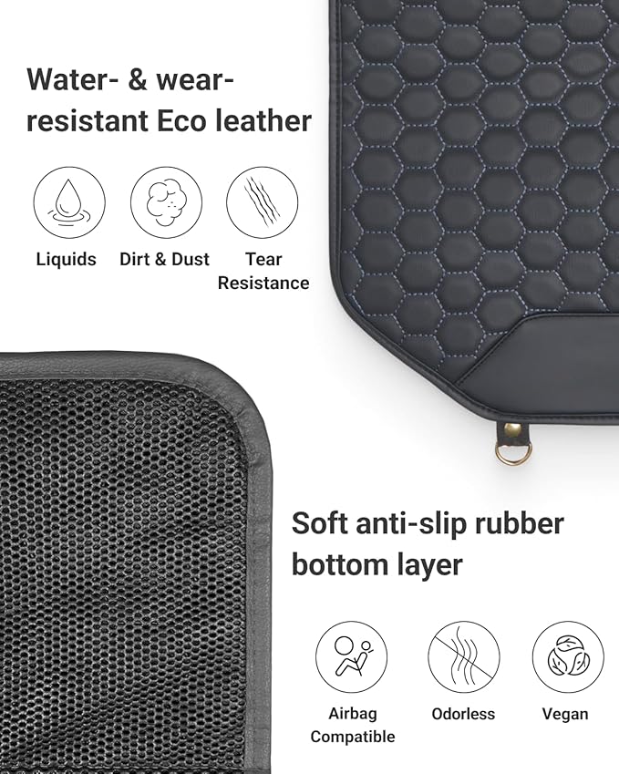 Owleys Set Seat Back Organizer & Car Seat Protector Hexy Waterproof & Non-Slip Protector for Child Car Cushion for Leather and Fabric Seats (Black)