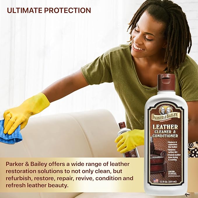 Parker & Bailey Leather Cleaner & Conditioner – Restores & Conditions, Cleaner For Upholstery or Car Interior, Car Seat Cleaner, Faux, Furniture, Handbags, Shoes & More 12oz