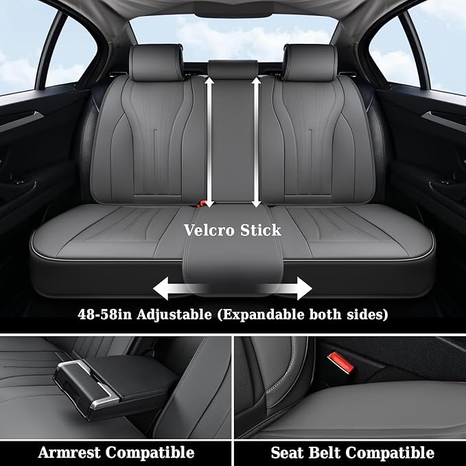 Coverado Car Seat Covers Full Set, Luxury Nappa Leather Seat Covers, Waterproof Seat Cover for Cars, Front and Rear Seat Cover Car Seat Protector, Automotive Seat Cover Universal Fit Most Cars(Gray)
