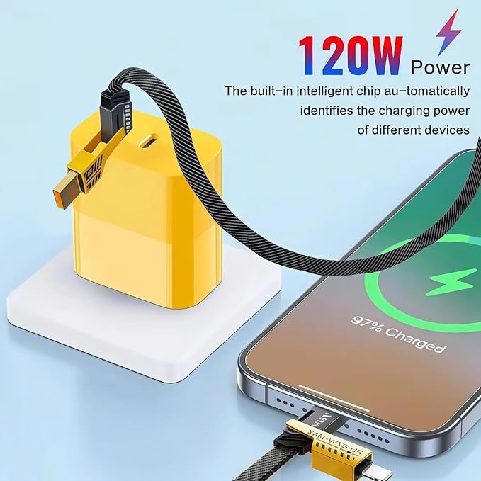 2026 New 120w Type C/USB A Dual Ports Adapter, C Chargers Fast Charging 10 Foot, Fast Phone Charger, Mechanical Style Multi-Function Cable, for Gaming Office Travel (3pcs)