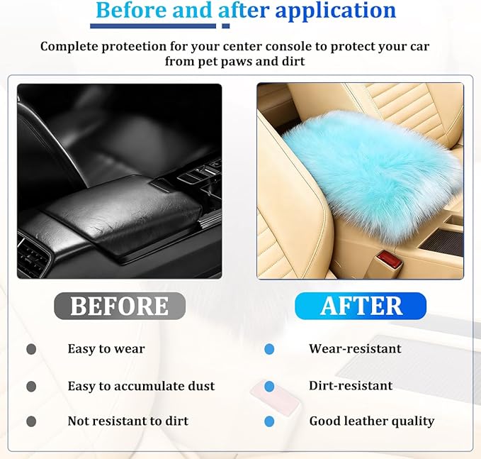 Car Center Console Cover, Fluffy Soft Vehicle Middle Console Arm Rest Cushion Pad, Furry Automotive Interior Armrest Seat Box Protector Decoration Accessories, Universal Fit (Light Blue)