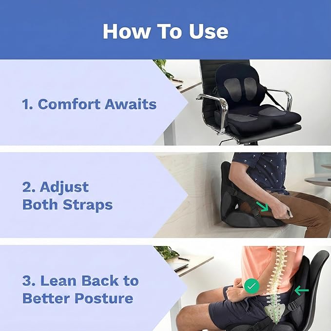 Adjust Lumbar in Any Seat | Developed by a Doctor | Seat Cushion for Office Chair, Car, Truck Driver, Bleachers | Pressure Relief | Designed w/Spine Specialists for Long Sitting Hours