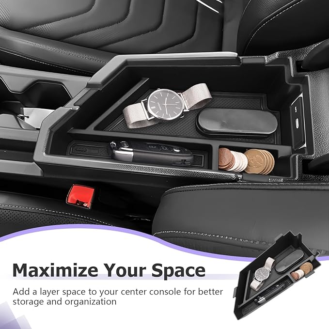 LUWU Center Console Organizer Compatible with 2020-2024 2025 2026 V olkswagen Jetta S/SE/SEL/Sport Accessories Armrest Console Secondary Storage Box Insert Tray ABS Material Black