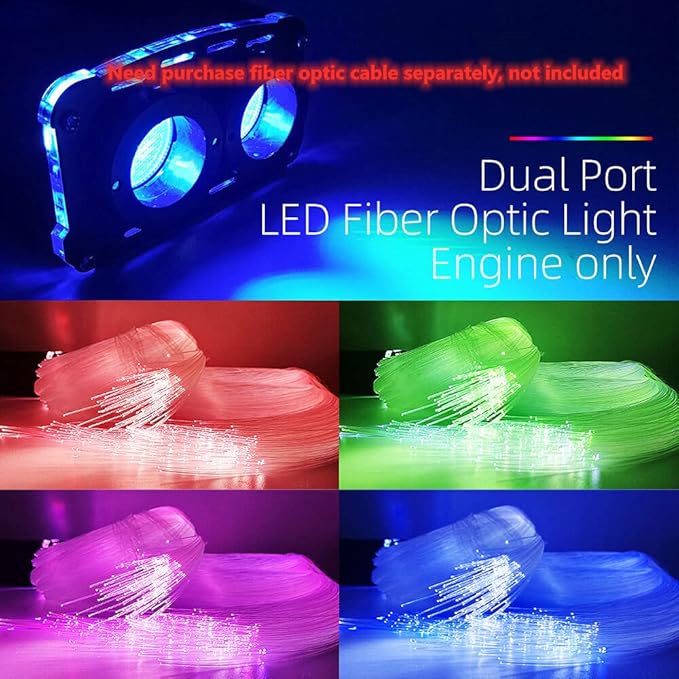 GIDERWEL Smart APP LED Fiber Optic Lights Engine Driver Dual Port RGBW,Bluetooth Color Changing Fiber Optic Star Ceiling Light Source with RF Remote Control for All Kinds of Fiber Optics Cable