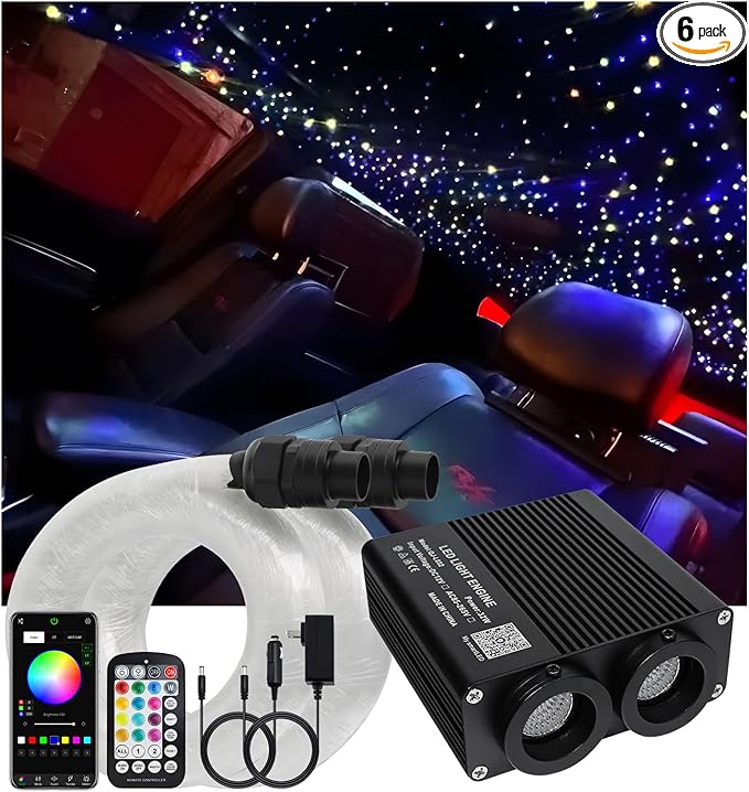 32W RGBW APP Small Size Fiber Optic Lights, Music Activated 600pcs*0.03in(9.8ft/3m) Optical Fiber Star Ceiling Light Kit for Car Headliner Star/Home