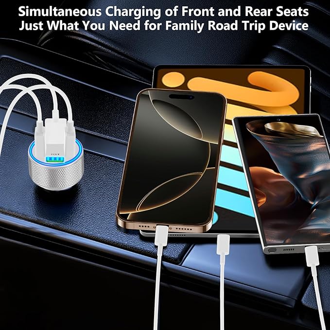 USB Car Charger, Stuffcool 60W Dual USB-A + QC3.0 Power Cigarette Lighter Adapter 4-Port Car Charger Carplay Fast Charging for iPhone 17 17 Pro Max 16 15 14 13 12/Galaxy S26 S25 S24 S23/Pixel 9 8/iPad