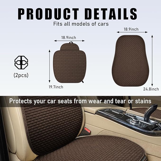 4PCS Car Seat Cover Pad, Breathable Auto Front Seat Bottom Cushion Mat & Seatback Cover, Soft Comfortable Vehicle Full Seat Protector, Universal Truck SUV Car Accessories (Coffee)