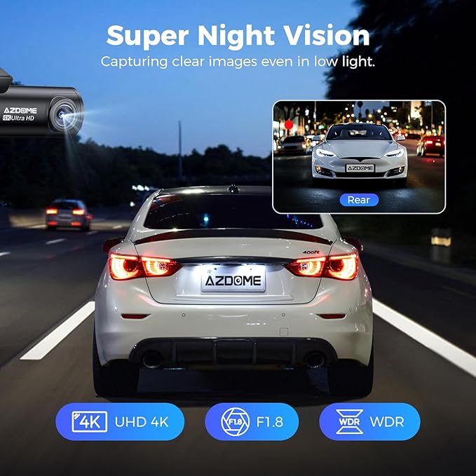 AZDOME M300S 4K Ultra HD Dual Dash Cam Front and Rear, Free 64GB Card, Built-in WiFi GPS Voice Control Car Camera, Night Vision, ADAS, 24 Hours Parking Monitor, Loop Recording (Matte Black)