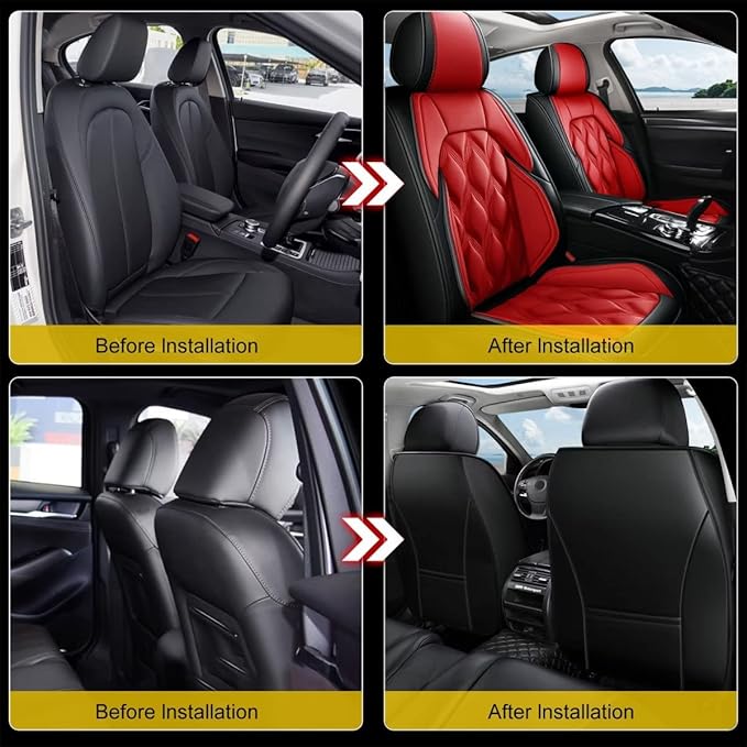 AOMSAZTO Front Seat Covers Fit for Chevy/Chevrolet Tahoe 2011-2026 Waterproof Faux Leather Car Seat Cover Compatible with Airbag(2PCS Front, Black&Red)
