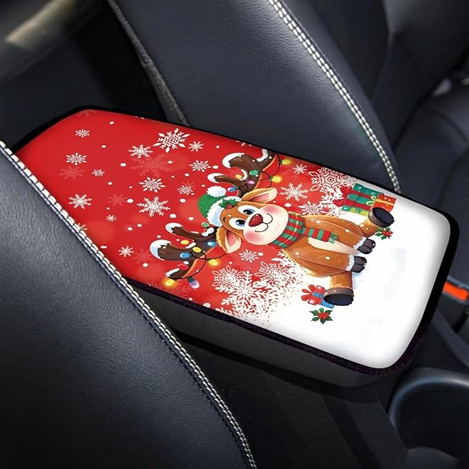 Christmas Raindeer Auto Armrest Box Cover Car Armrest Storage Box Mat Center Console Armrest Soft Pad Universal Fit for Most Vehicle,SUV,Truck